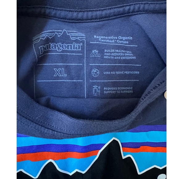 Patagonia Youth Kids Navy Short Sleeve tee Shirt 100% Cotton Size XL (14) NWT - Picture 2 of 3
